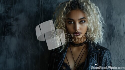 Image of Teen Indian Woman with Blond Curly Hair Goth style Illustration.