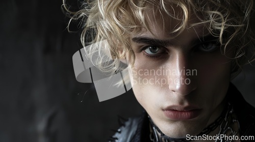 Image of Teen Latino Man with Blond Curly Hair Goth style Illustration.