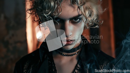 Image of Teen Persian Man with Blond Curly Hair Goth style Illustration.