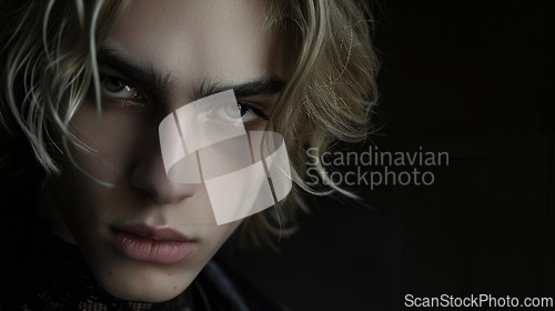 Image of Teen Persian Man with Blond Straight Hair Goth style Illustration.