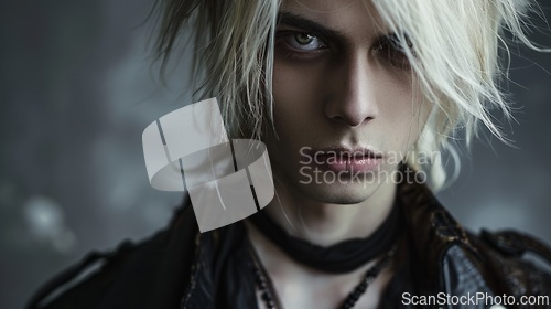 Image of Teen Persian Man with Blond Straight Hair Goth style Illustration.