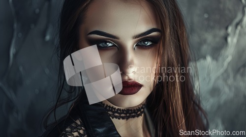 Image of Teen Persian Woman with Brown Straight Hair Goth style Illustration.