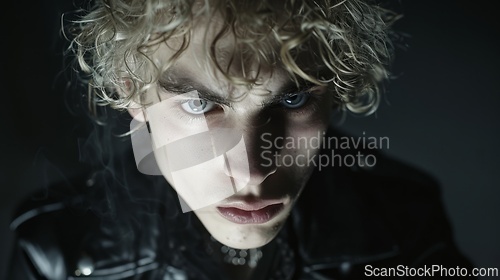 Image of Teen White Man with Blond Curly Hair Goth style Illustration.