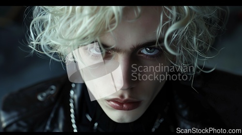 Image of Teen White Man with Blond Curly Hair Goth style Illustration.