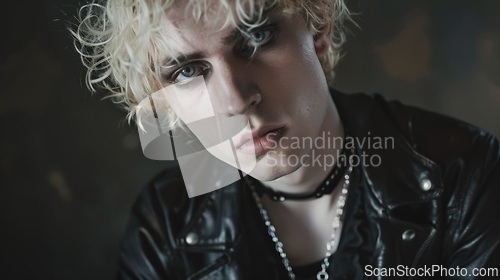 Image of Teen White Man with Blond Curly Hair Goth style Illustration.