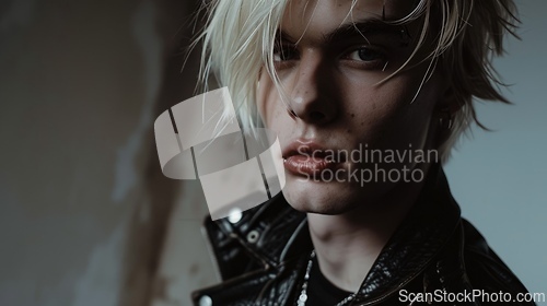 Image of Teen White Man with Blond Straight Hair Goth style Illustration.