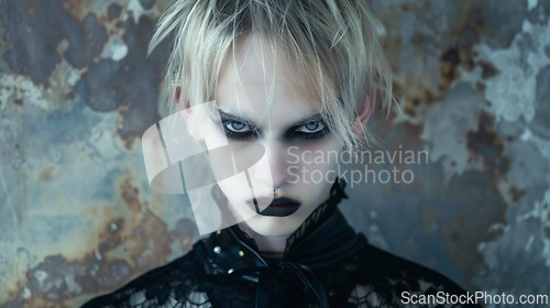 Image of Teen White Man with Blond Straight Hair Goth style Illustration.