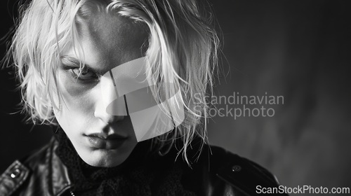 Image of Teen White Man with Blond Straight Hair Goth style Illustration.