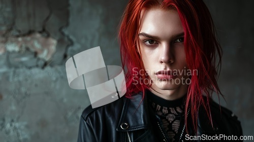 Image of Teen White Man with Red Straight Hair Goth style Illustration.