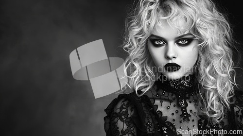 Image of Teen White Woman with Blond Curly Hair Goth style Illustration.