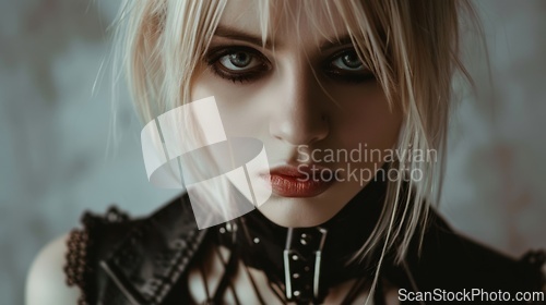 Image of Teen White Woman with Blond Straight Hair Goth style Illustration.