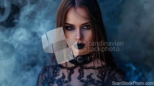 Image of Teen White Woman with Brown Straight Hair Goth style Illustration.