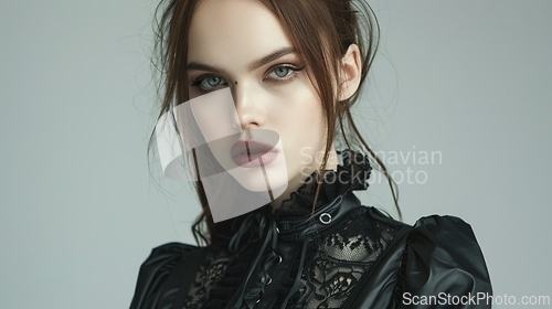 Image of Teen White Woman with Brown Straight Hair Goth style Illustration.