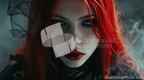 Image of Teen White Woman with Red Straight Hair Goth style Illustration.