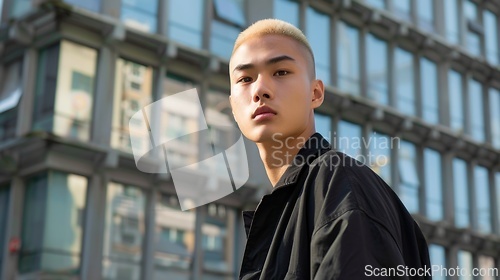 Image of Adult Chinese Man with Blond Straight Hair 1990s style Illustration.