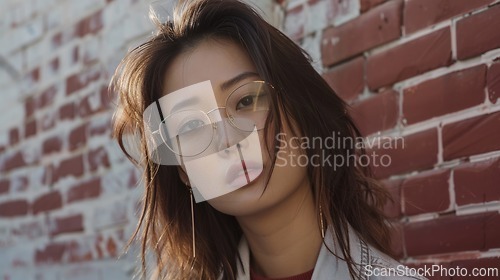 Image of Adult Chinese Woman with Brown Straight Hair 1990s style Illustration.
