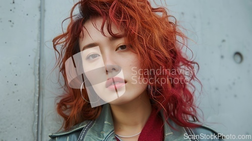Image of Adult Chinese Woman with Red Curly Hair 1990s style Illustration.