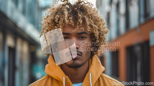 Image of Adult Black Man with Blond Curly Hair 1990s style Illustration.