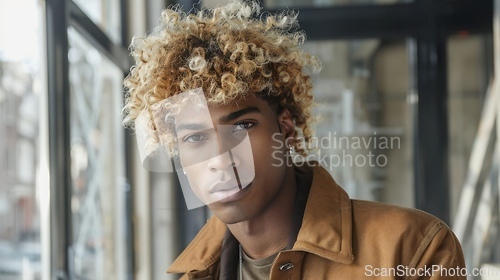 Image of Adult Black Man with Blond Curly Hair 1990s style Illustration.