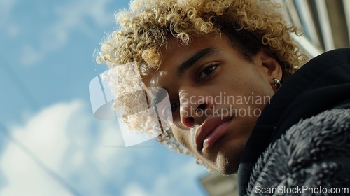 Image of Adult Black Man with Blond Curly Hair 1990s style Illustration.