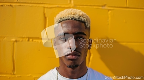 Image of Adult Black Man with Blond Straight Hair 1990s style Illustration.