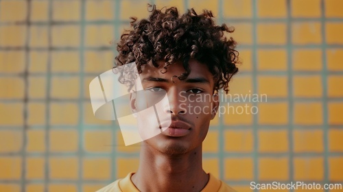 Image of Adult Black Man with Brown Curly Hair 1990s style Illustration.