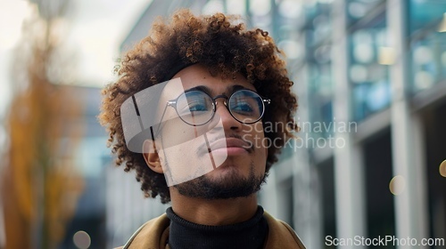 Image of Adult Black Man with Brown Curly Hair 1990s style Illustration.