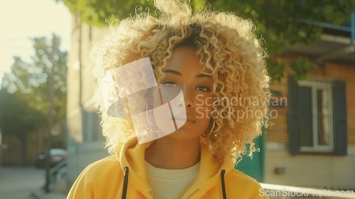 Image of Adult Black Woman with Blond Curly Hair 1990s style Illustration.