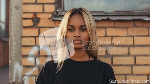 Image of Adult Black Woman with Blond Straight Hair 1990s style Illustration.