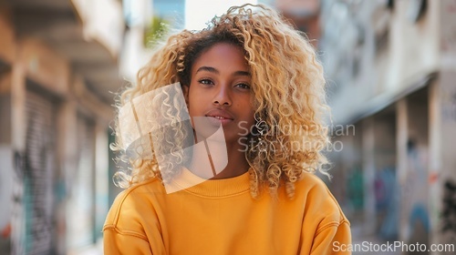 Image of Adult Black Woman with Blond Straight Hair 1990s style Illustration.