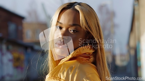 Image of Adult Black Woman with Blond Straight Hair 1990s style Illustration.