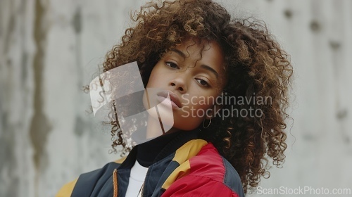 Image of Adult Black Woman with Brown Curly Hair 1990s style Illustration.