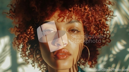 Image of Adult Black Woman with Red Curly Hair 1990s style Illustration.