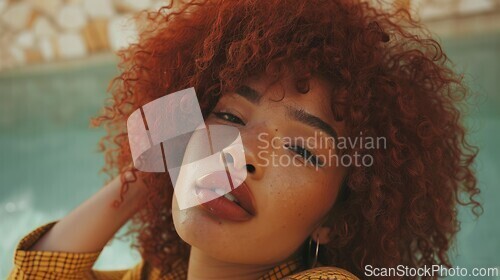 Image of Adult Black Woman with Red Curly Hair 1990s style Illustration.