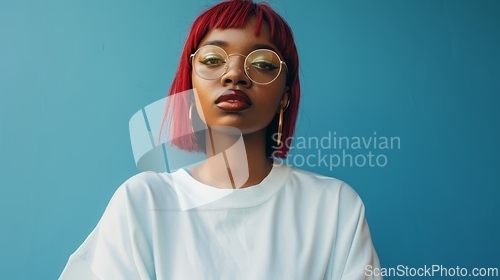 Image of Adult Black Woman with Red Straight Hair 1990s style Illustration.