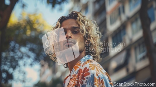 Image of Adult Indian Man with Blond Curly Hair 1990s style Illustration.