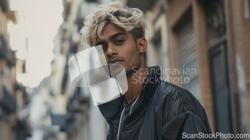 Image of Adult Indian Man with Blond Straight Hair 1990s style Illustration.