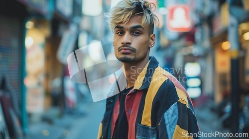 Image of Adult Indian Man with Blond Straight Hair 1990s style Illustration.