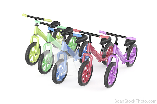 Image of Row with five different balance bikes