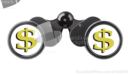 Image of isolated binoculars with money