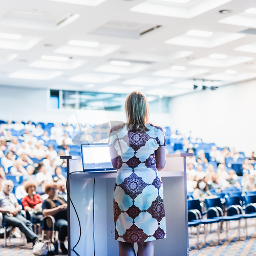Image of Public speaker giving talk at Business Event.