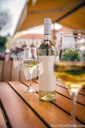Image of Bottle of white wine with blank label