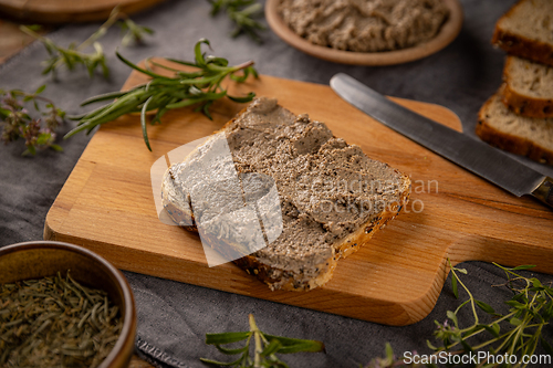 Image of Liver pate spread on toast bread