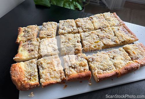 Image of freshly baked sweet bread with rhubarbs