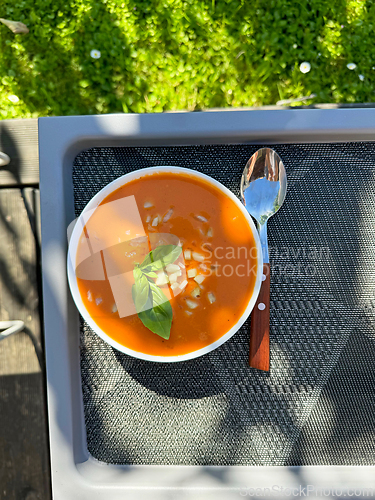 Image of bowl of cold tomato soup gazpacho 