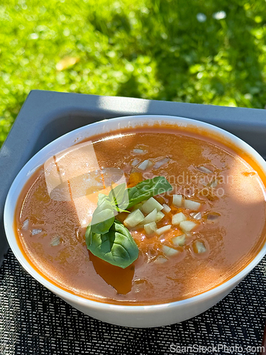 Image of bowl of cold tomato soup gazpacho 