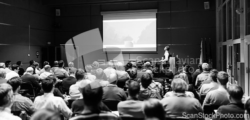 Image of Speaker giving presentation on business conference event.