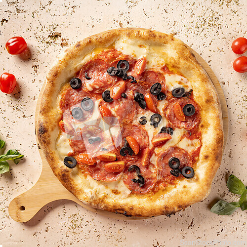 Image of Delicious pizza with mozzarella