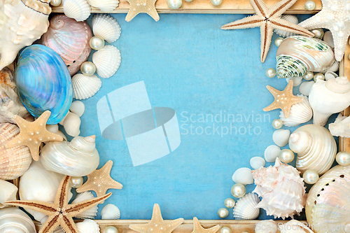 Image of Seashell and Pearl Decoration Background Frame