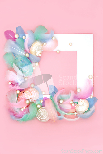 Image of Seashell Pearl and Feather Abstract Background Border